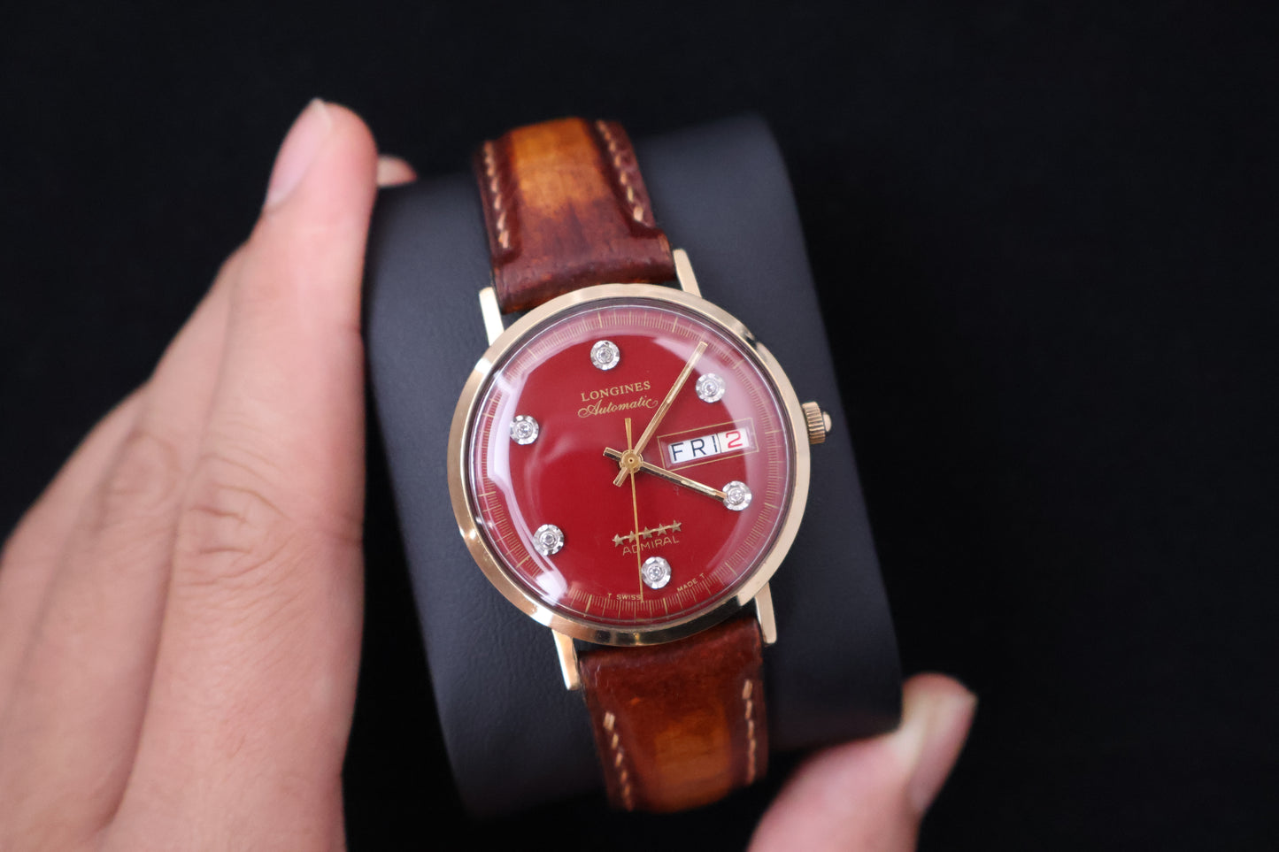 (SERVICED) Rare Longines Admiral 5-Star - Oxblood Red Diamond Dial - 10K GF