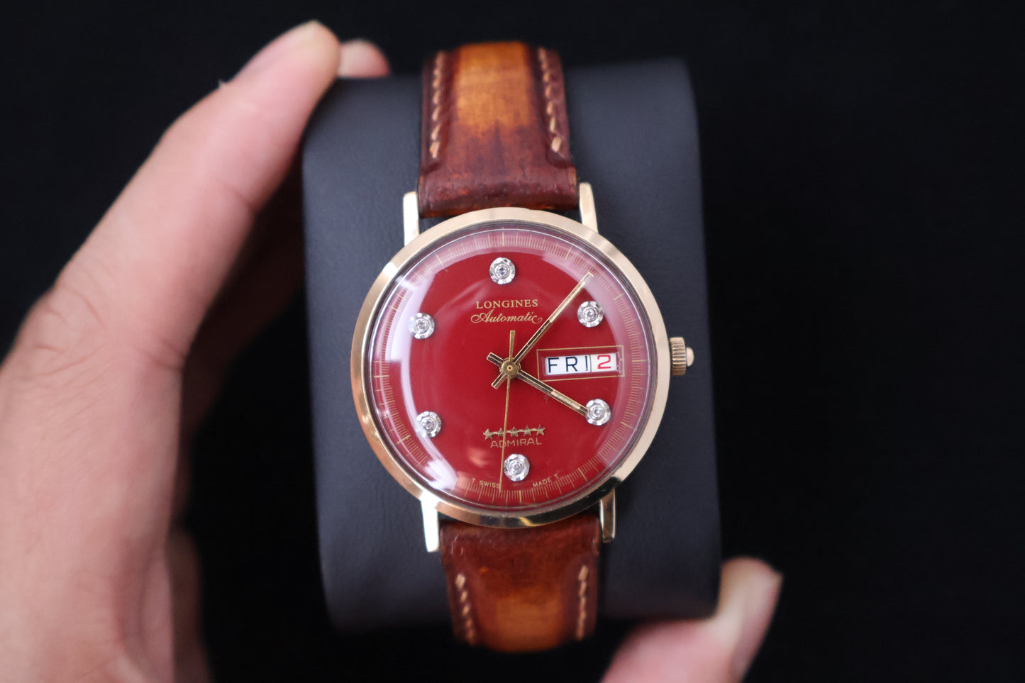 (SERVICED) Rare Longines Admiral 5-Star - Oxblood Red Diamond Dial - 10K GF