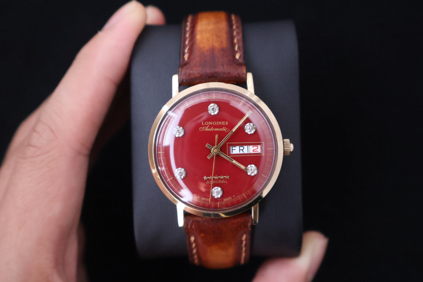 (SERVICED) Rare Longines Admiral 5-Star - Oxblood Red Diamond Dial - 10K GF