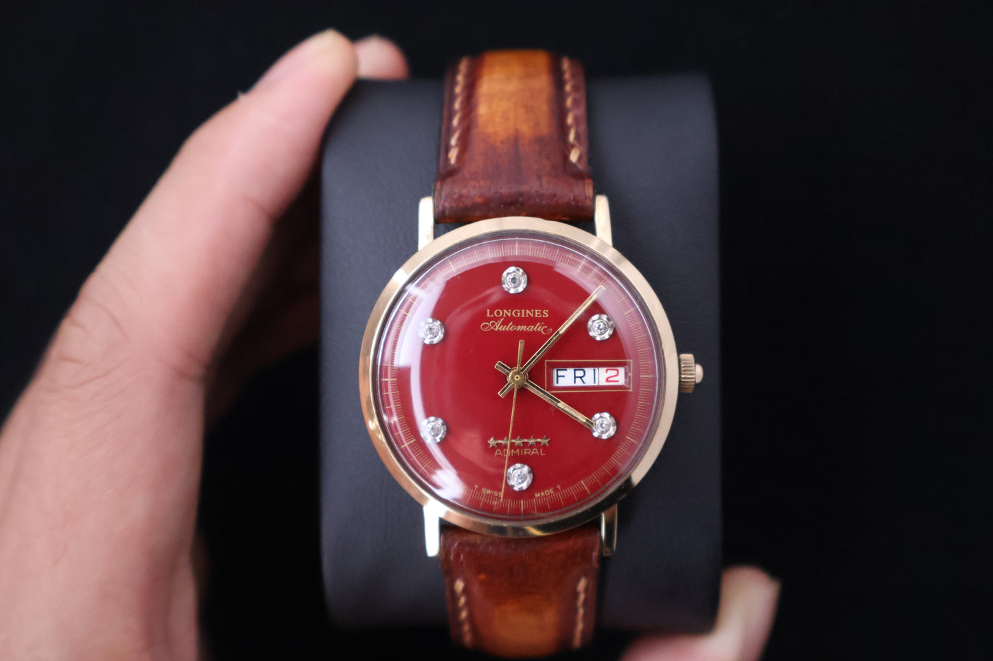 (SERVICED) Rare Longines Admiral 5-Star - Oxblood Red Diamond Dial - 10K GF