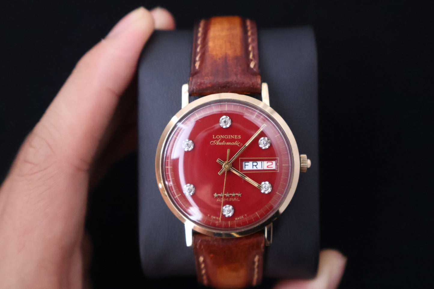 (SERVICED) Rare Longines Admiral 5-Star - Oxblood Red Diamond Dial - 10K GF