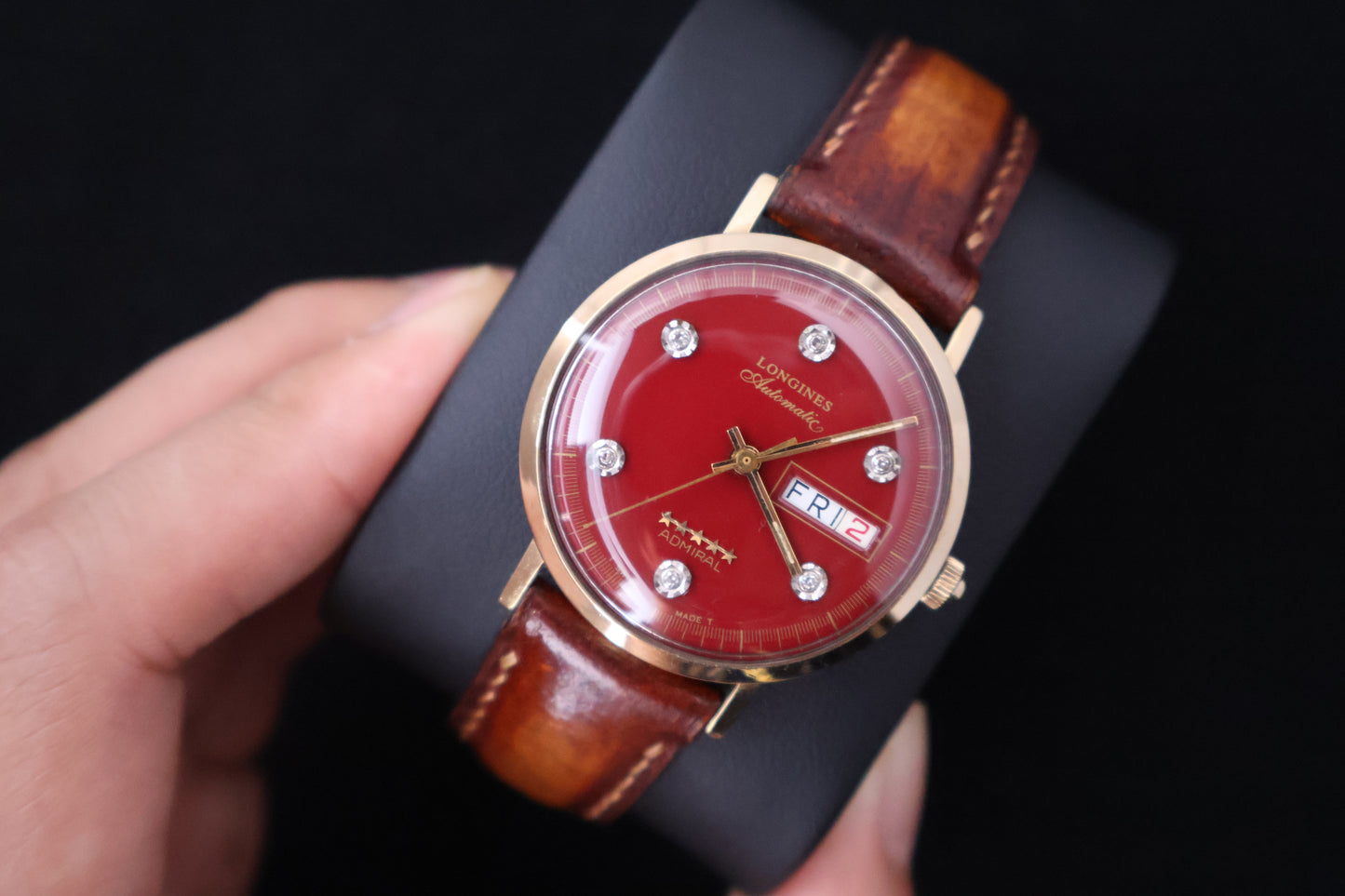 (SERVICED) Rare Longines Admiral 5-Star - Oxblood Red Diamond Dial - 10K GF