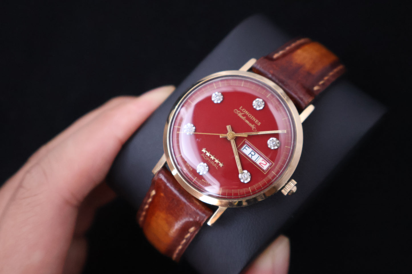 (SERVICED) Rare Longines Admiral 5-Star - Oxblood Red Diamond Dial - 10K GF
