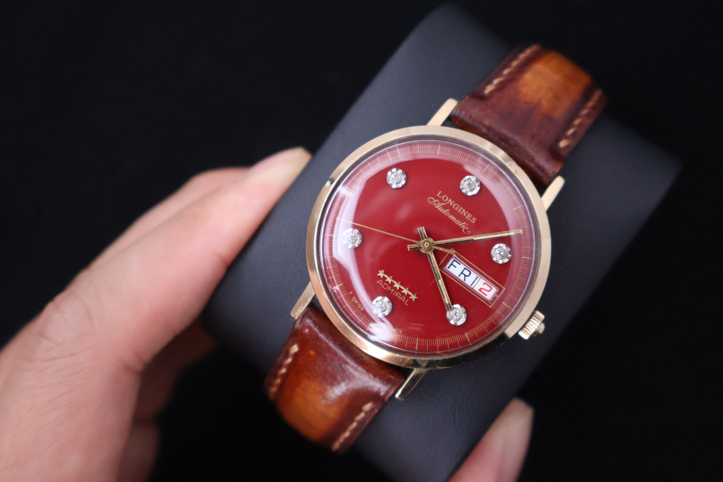 (SERVICED) Rare Longines Admiral 5-Star - Oxblood Red Diamond Dial - 10K GF