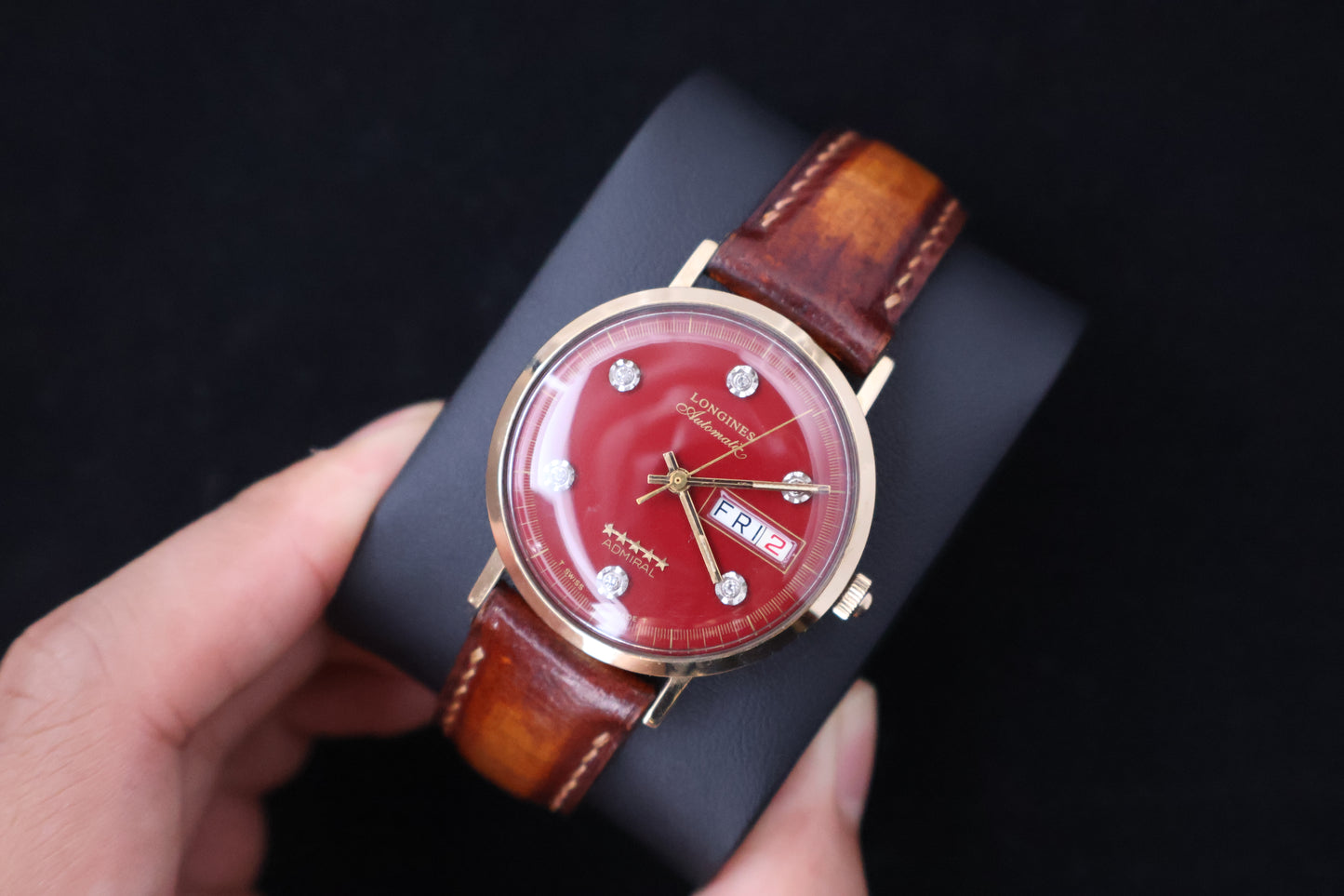 (SERVICED) Rare Longines Admiral 5-Star - Oxblood Red Diamond Dial - 10K GF