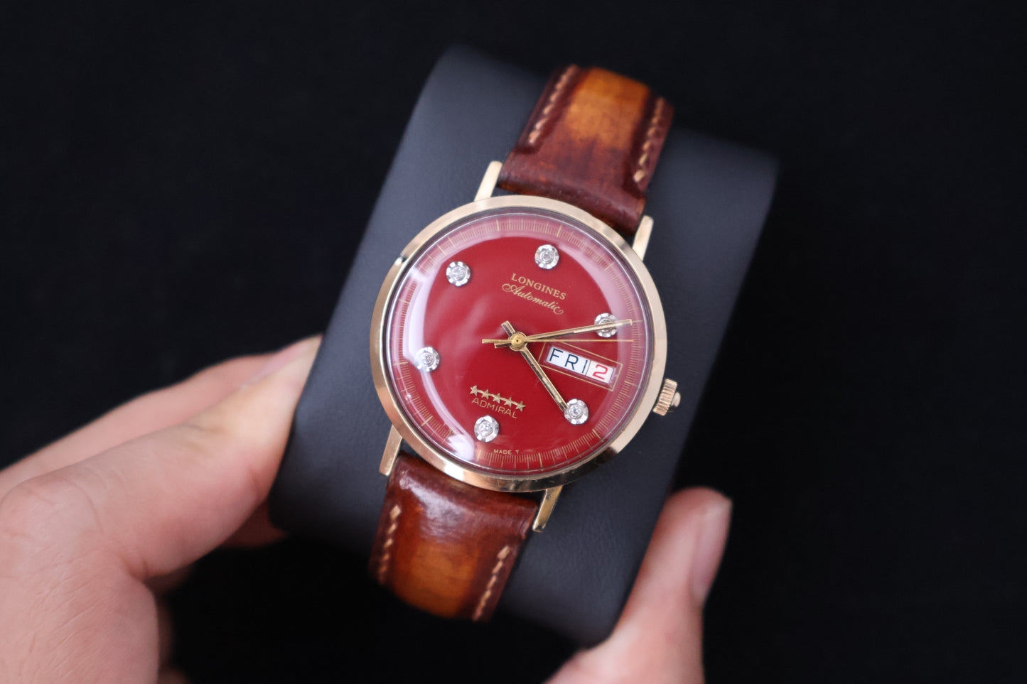 (SERVICED) Rare Longines Admiral 5-Star - Oxblood Red Diamond Dial - 10K GF