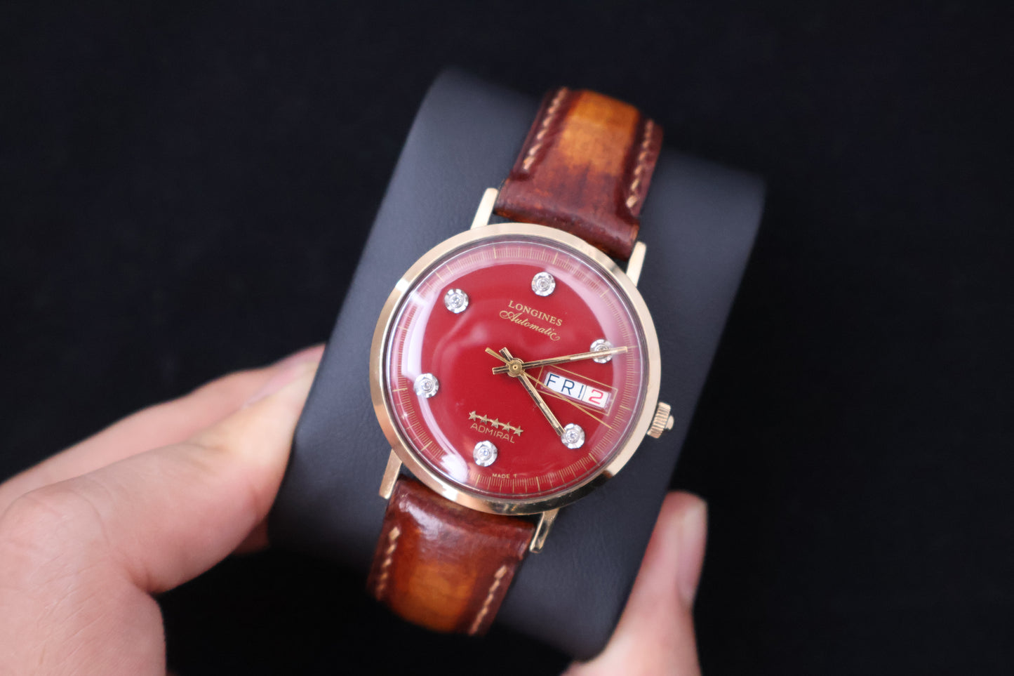 (SERVICED) Rare Longines Admiral 5-Star - Oxblood Red Diamond Dial - 10K GF
