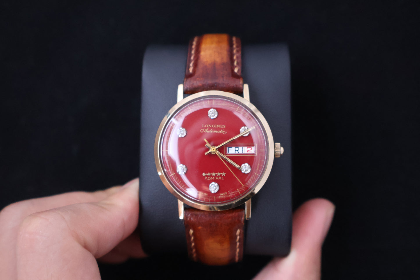 (SERVICED) Rare Longines Admiral 5-Star - Oxblood Red Diamond Dial - 10K GF