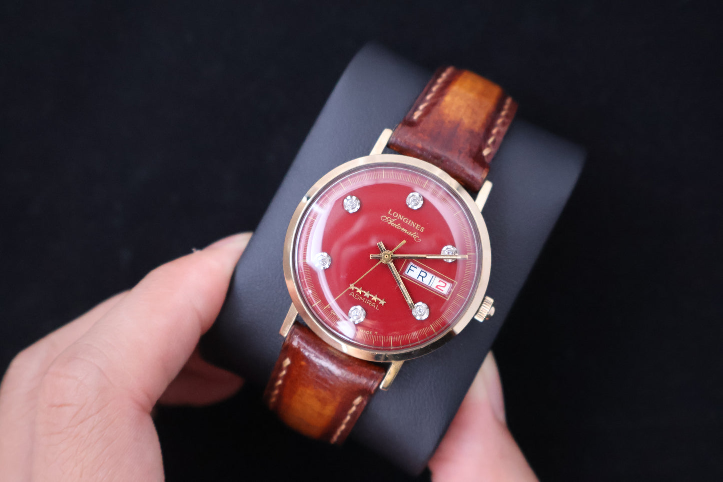 (SERVICED) Rare Longines Admiral 5-Star - Oxblood Red Diamond Dial - 10K GF