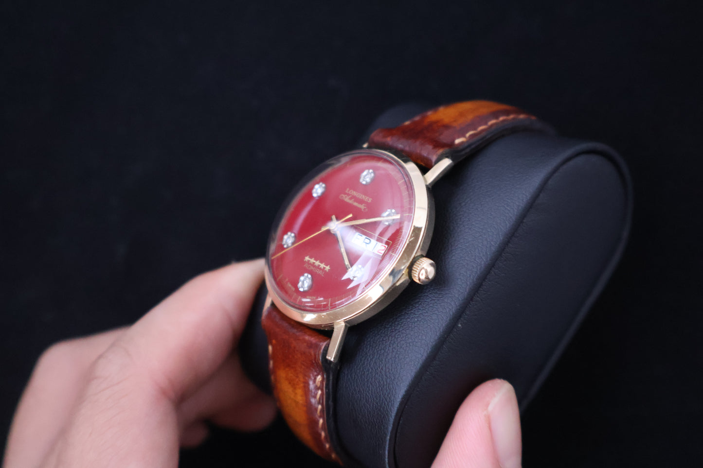 (SERVICED) Rare Longines Admiral 5-Star - Oxblood Red Diamond Dial - 10K GF