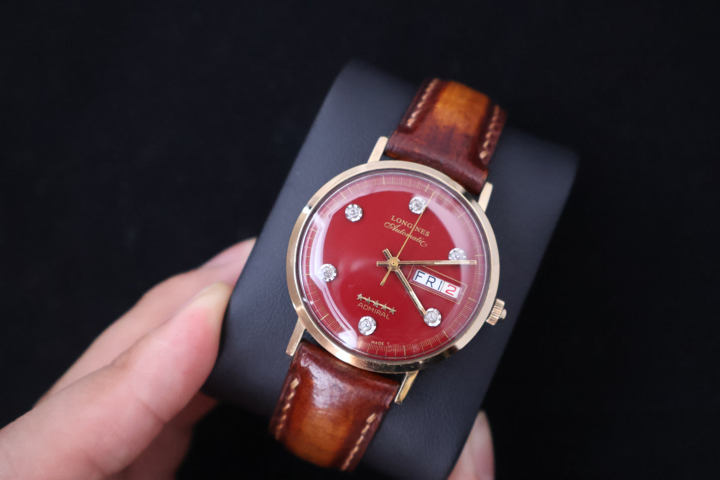 (SERVICED) Rare Longines Admiral 5-Star - Oxblood Red Diamond Dial - 10K GF