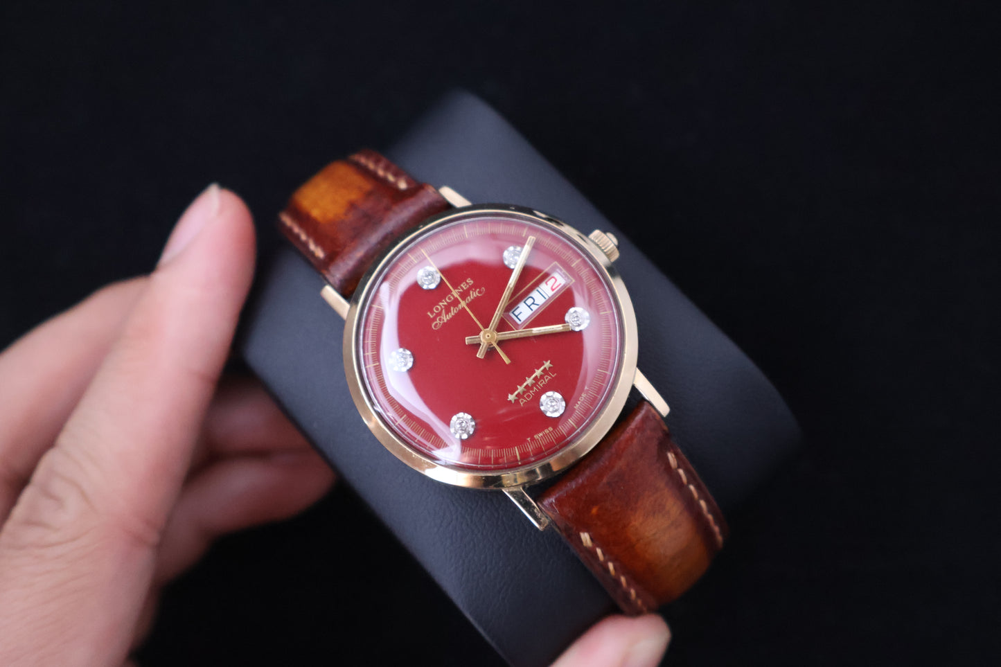 (SERVICED) Rare Longines Admiral 5-Star - Oxblood Red Diamond Dial - 10K GF