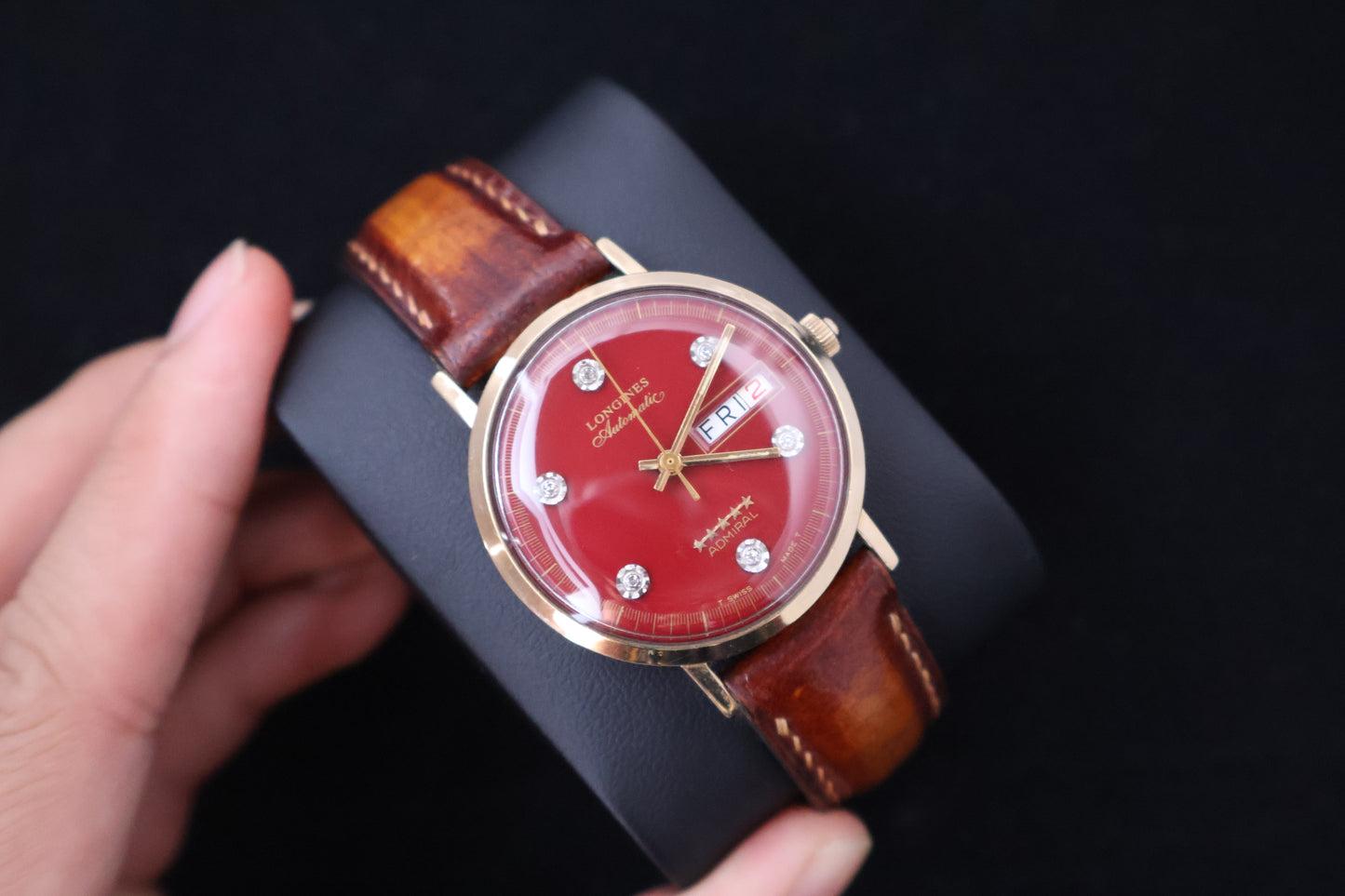 (SERVICED) Rare Longines Admiral 5-Star - Oxblood Red Diamond Dial - 10K GF