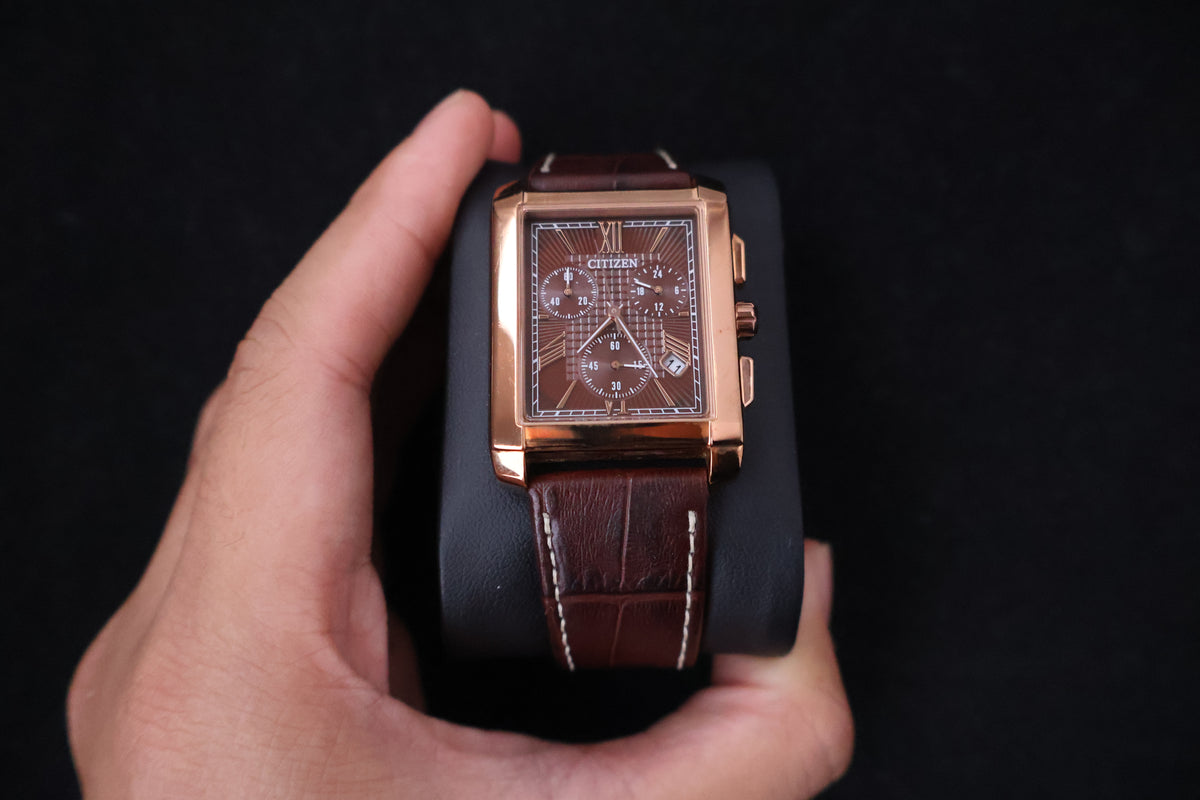 (SERVICED) Rare Vintage Citizen Eco-Drive Chronograph Tank H501-S112828