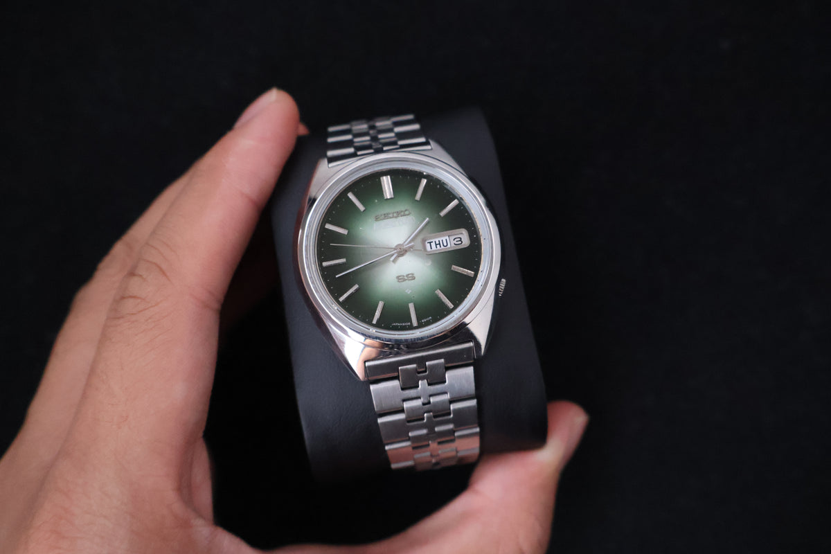 (SERVICED) Rare Vintage 1975 Seiko 5 Actus SS Emerald Green 23 Jewels 6106-8670