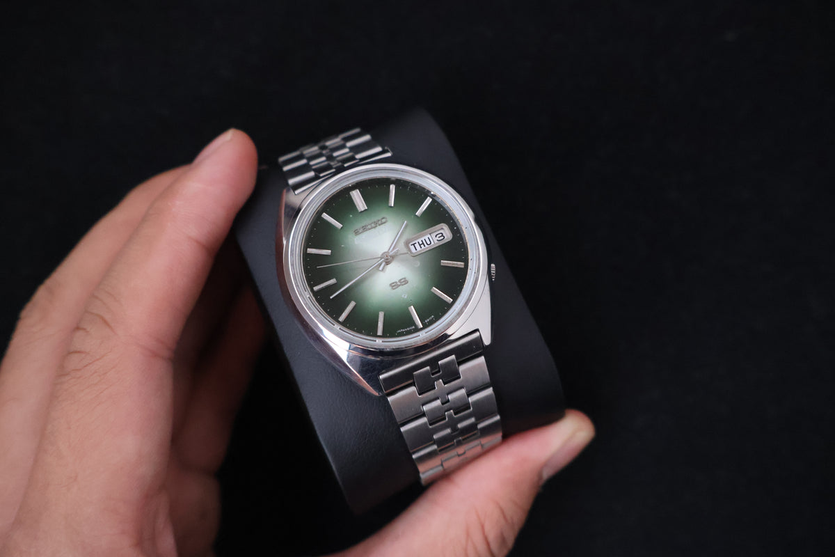 (SERVICED) Rare Vintage 1975 Seiko 5 Actus SS Emerald Green 23 Jewels 6106-8670