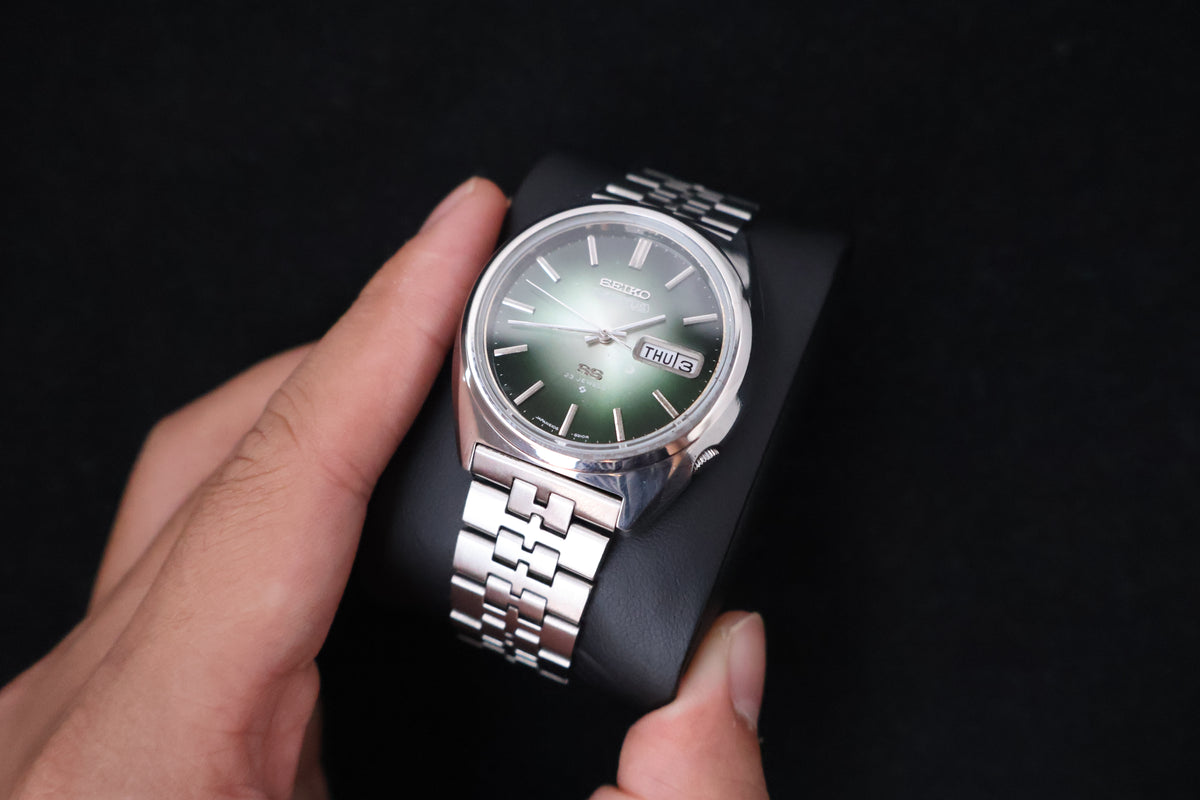 (SERVICED) Rare Vintage 1975 Seiko 5 Actus SS Emerald Green 23 Jewels 6106-8670