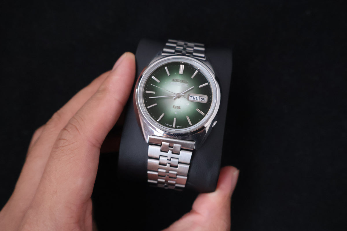 (SERVICED) Rare Vintage 1975 Seiko 5 Actus SS Emerald Green 23 Jewels 6106-8670