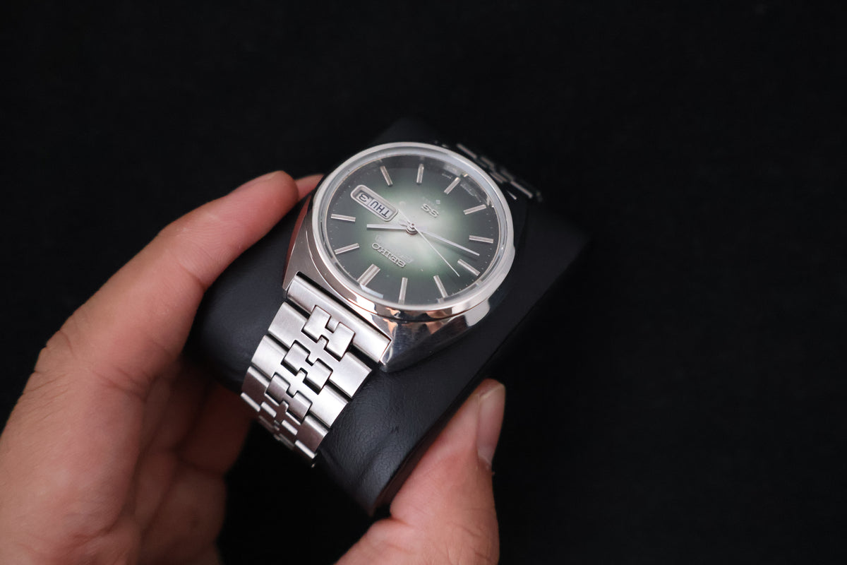 (SERVICED) Rare Vintage 1975 Seiko 5 Actus SS Emerald Green 23 Jewels 6106-8670