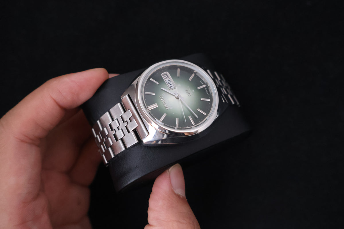 (SERVICED) Rare Vintage 1975 Seiko 5 Actus SS Emerald Green 23 Jewels 6106-8670