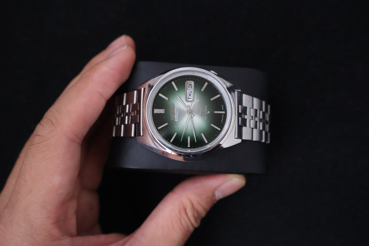 (SERVICED) Rare Vintage 1975 Seiko 5 Actus SS Emerald Green 23 Jewels 6106-8670