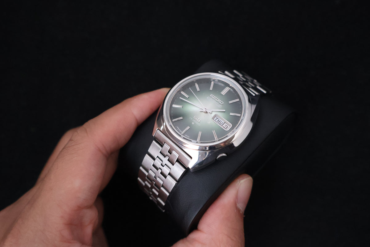(SERVICED) Rare Vintage 1975 Seiko 5 Actus SS Emerald Green 23 Jewels 6106-8670