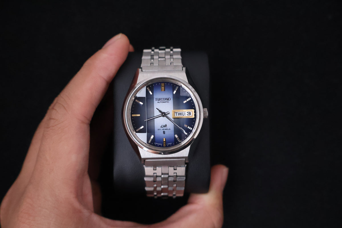 (SERVICED) Rare Vintage 1973  Seiko Lord Matic LM  Blue Faceted 23 Jewels  5606-7310