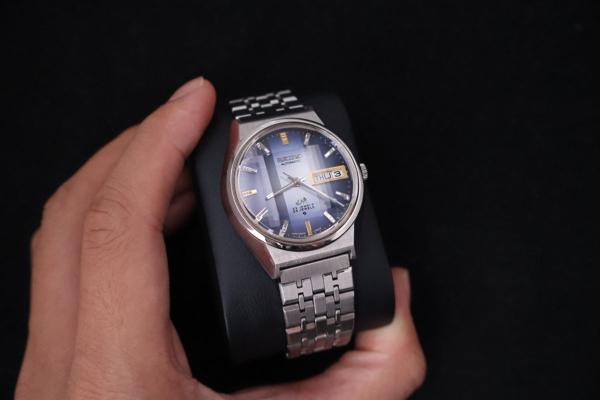 (SERVICED) Rare Vintage 1973  Seiko Lord Matic LM  Blue Faceted 23 Jewels  5606-7310