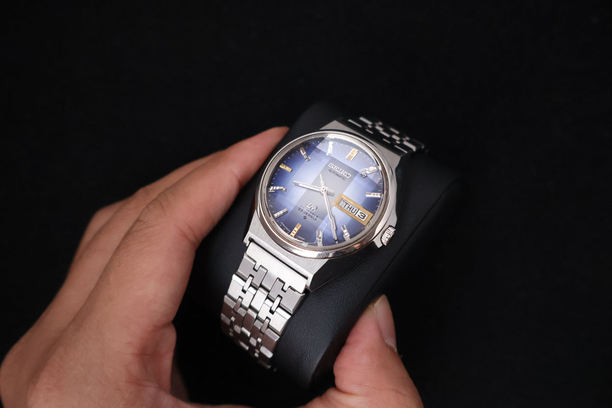 (SERVICED) Rare Vintage 1973  Seiko Lord Matic LM  Blue Faceted 23 Jewels  5606-7310