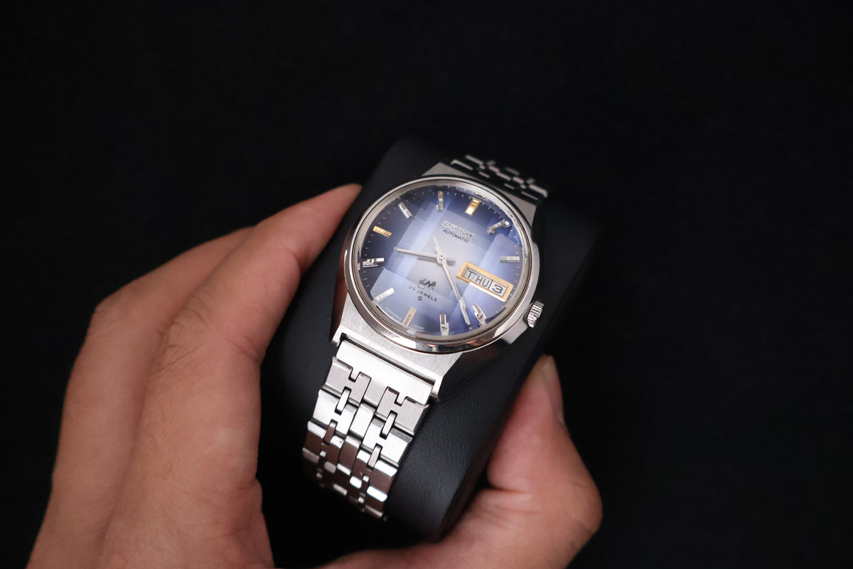 (SERVICED) Rare Vintage 1973  Seiko Lord Matic LM  Blue Faceted 23 Jewels  5606-7310