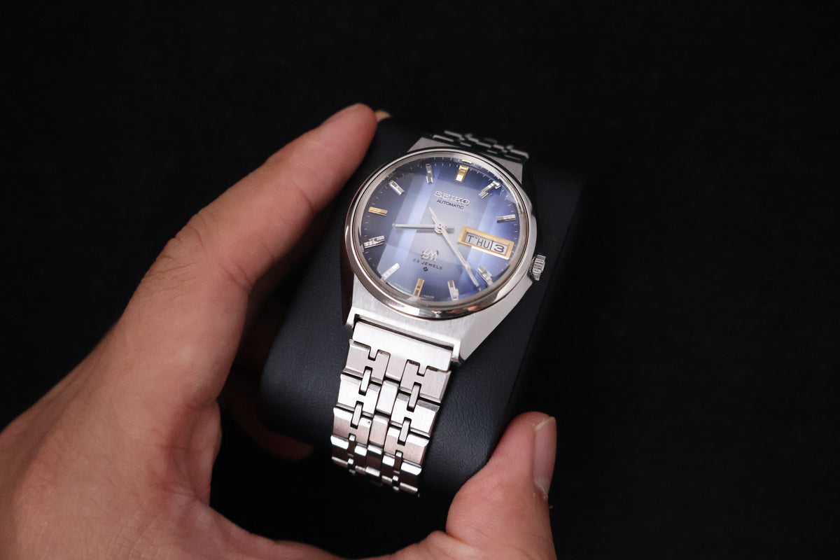 (SERVICED) Rare Vintage 1973  Seiko Lord Matic LM  Blue Faceted 23 Jewels  5606-7310