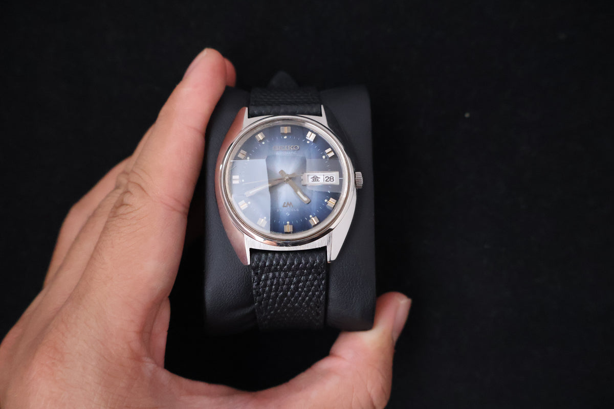 (SERVICED) Rare Vintage 1973 Seiko Lord Matic LM Blue Faceted 23 Jewels 5606-7230