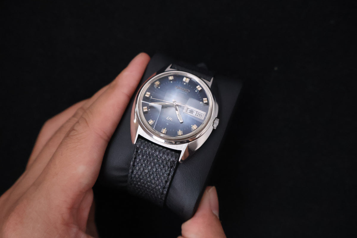 (SERVICED) Rare Vintage 1973 Seiko Lord Matic LM Blue Faceted 23 Jewels 5606-7230