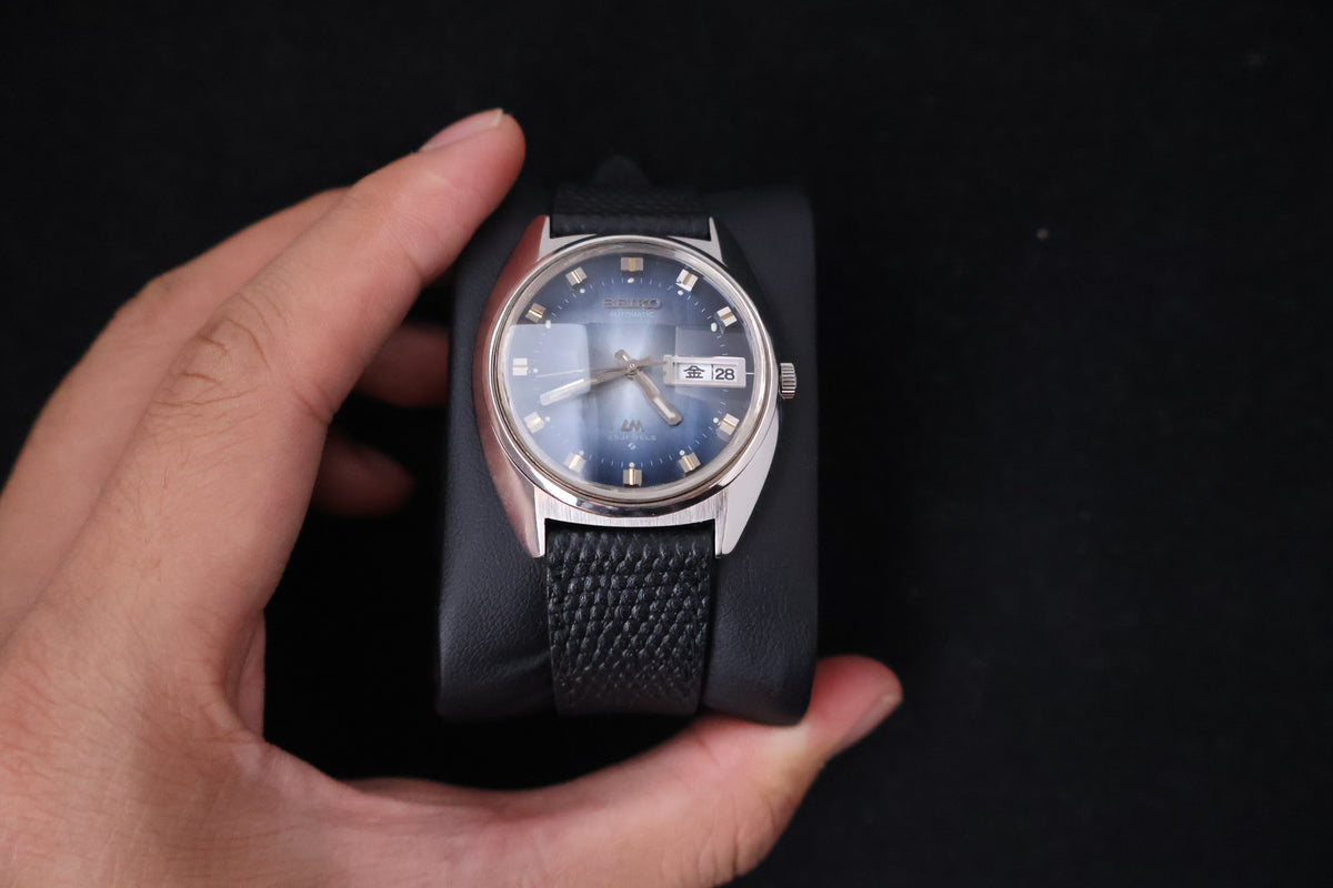 (SERVICED) Rare Vintage 1973 Seiko Lord Matic LM Blue Faceted 23 Jewels 5606-7230
