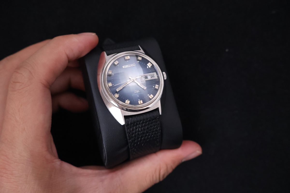 (SERVICED) Rare Vintage 1973 Seiko Lord Matic LM Blue Faceted 23 Jewels 5606-7230