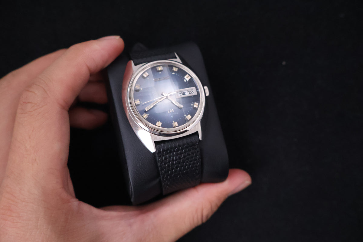 (SERVICED) Rare Vintage 1973 Seiko Lord Matic LM Blue Faceted 23 Jewels 5606-7230