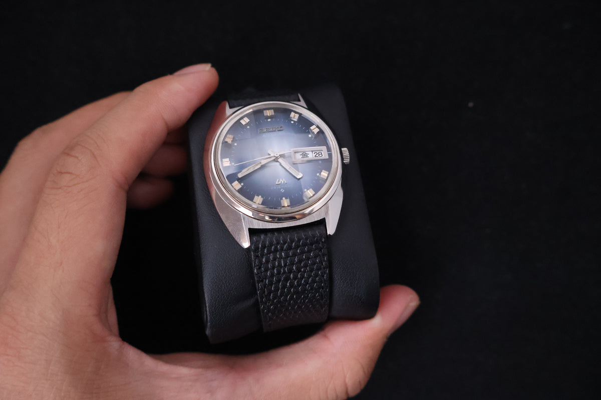 (SERVICED) Rare Vintage 1973 Seiko Lord Matic LM Blue Faceted 23 Jewels 5606-7230