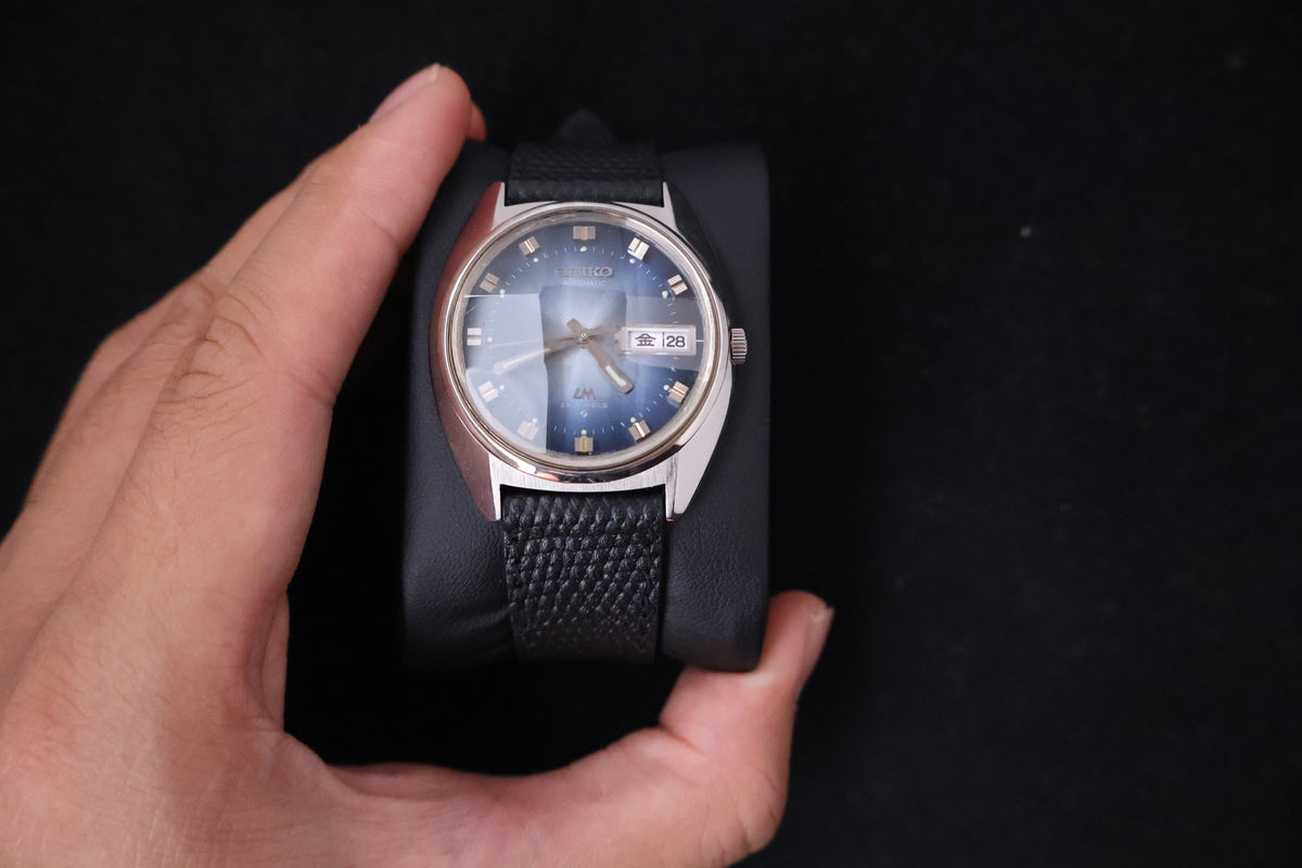 (SERVICED) Rare Vintage 1973 Seiko Lord Matic LM Blue Faceted 23 Jewels 5606-7230