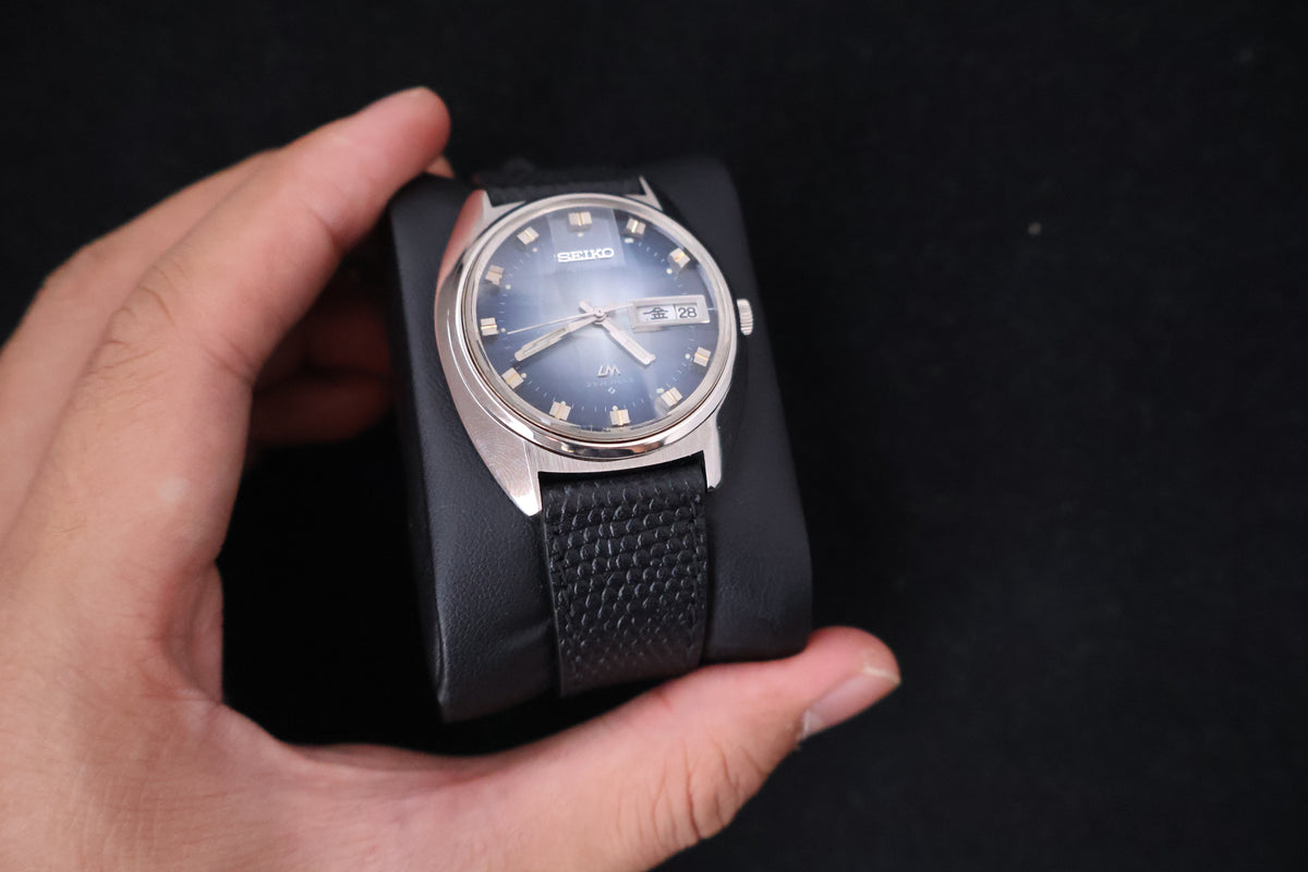 (SERVICED) Rare Vintage 1973 Seiko Lord Matic LM Blue Faceted 23 Jewels 5606-7230