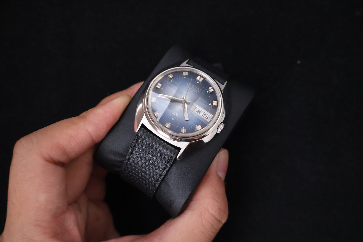 (SERVICED) Rare Vintage 1973 Seiko Lord Matic LM Blue Faceted 23 Jewels 5606-7230