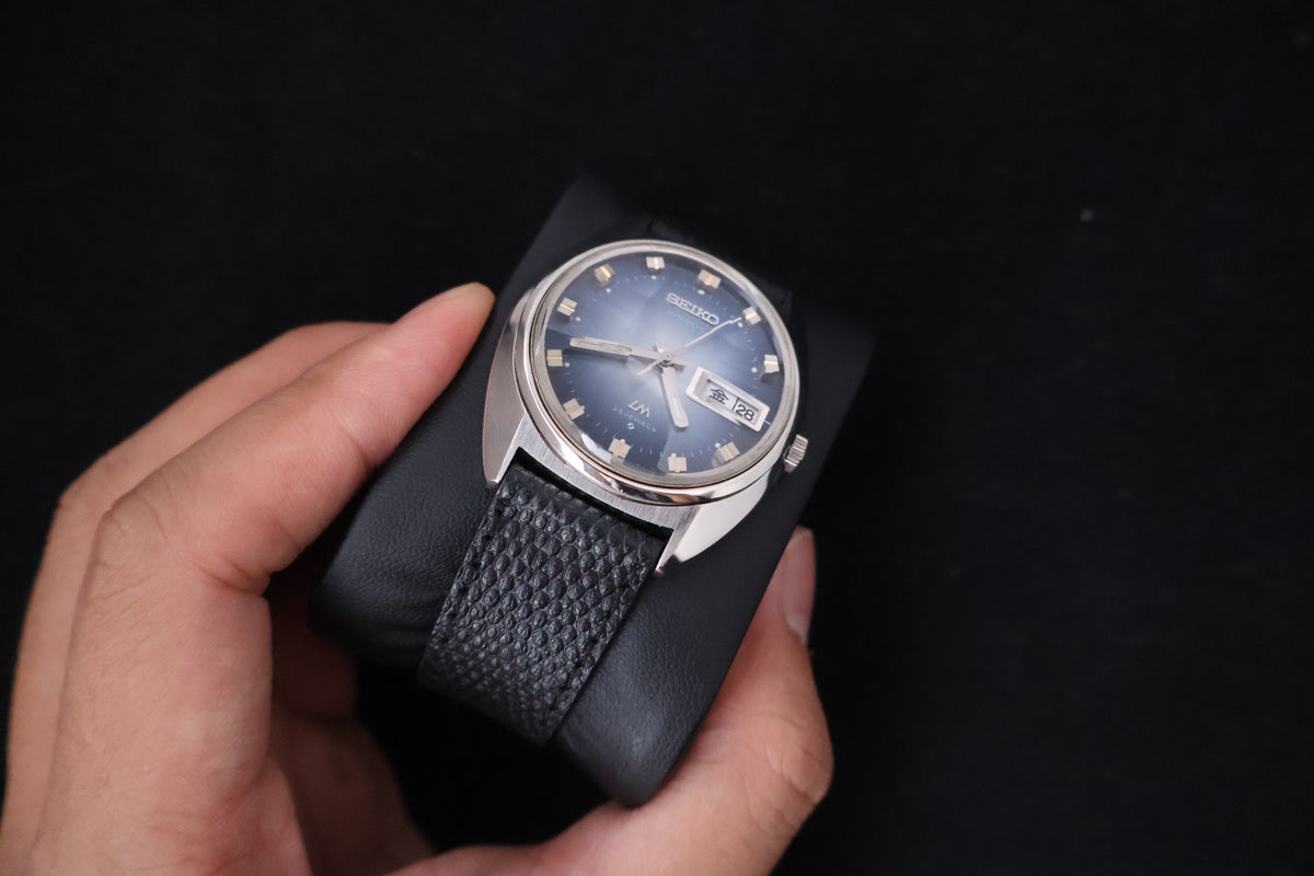 (SERVICED) Rare Vintage 1973 Seiko Lord Matic LM Blue Faceted 23 Jewels 5606-7230