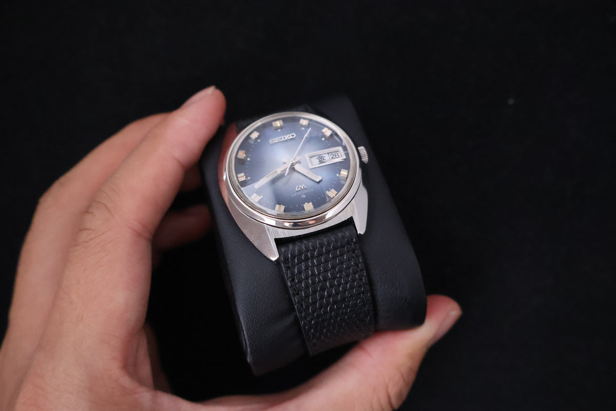 (SERVICED) Rare Vintage 1973 Seiko Lord Matic LM Blue Faceted 23 Jewels 5606-7230