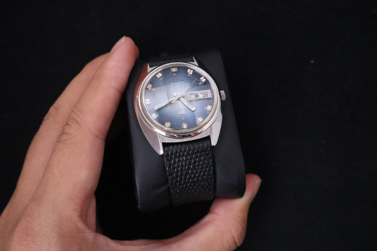 (SERVICED) Rare Vintage 1973 Seiko Lord Matic LM Blue Faceted 23 Jewels 5606-7230