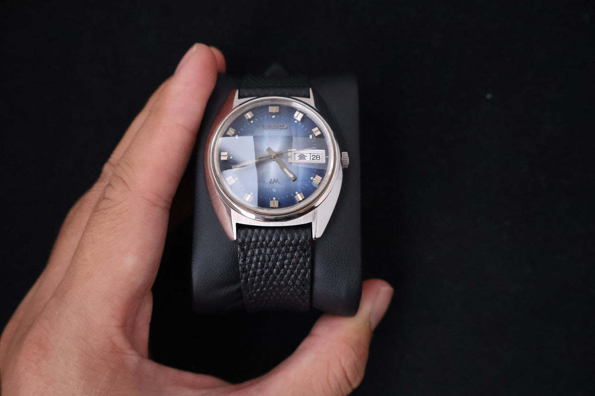 (SERVICED) Rare Vintage 1973 Seiko Lord Matic LM Blue Faceted 23 Jewels 5606-7230