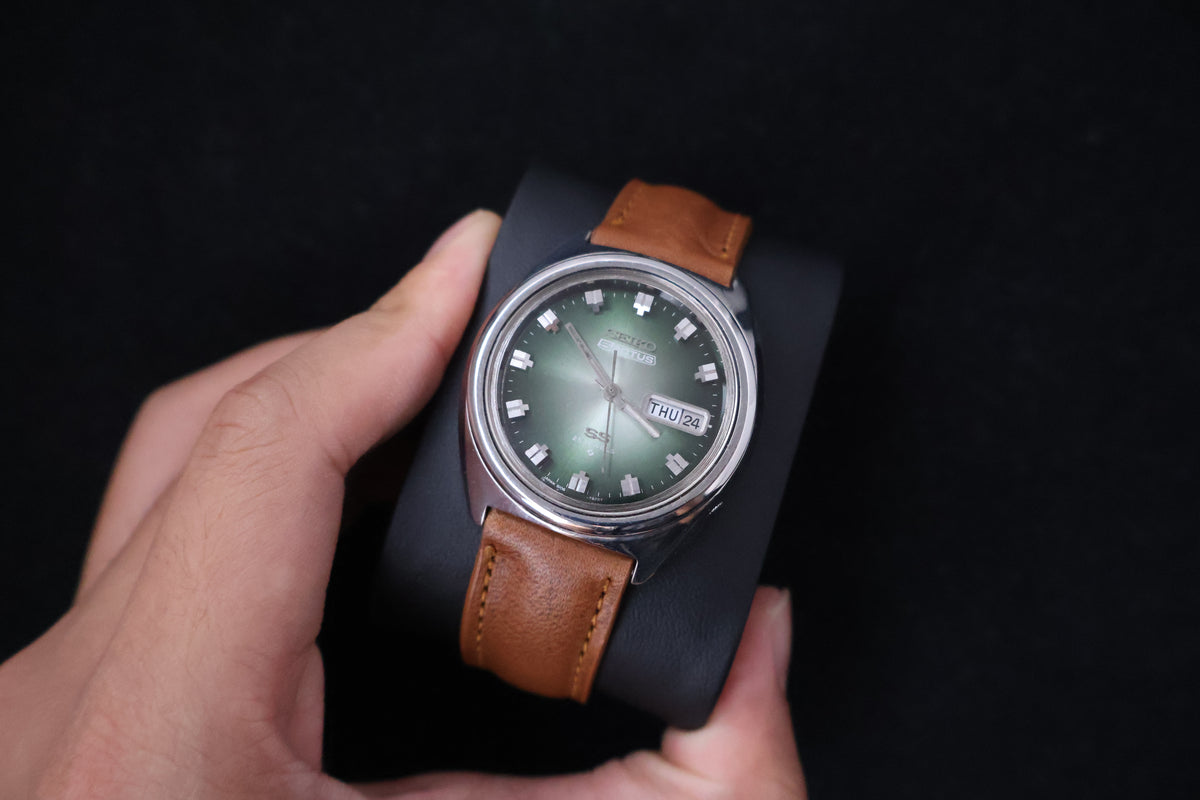 (SERVICED) Rare Vintage 1975 Seiko 5 Actus SS Emerald Green 23 Jewels 6106-8670