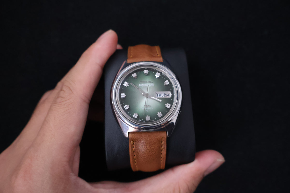 (SERVICED) Rare Vintage 1975 Seiko 5 Actus SS Emerald Green 23 Jewels 6106-8670