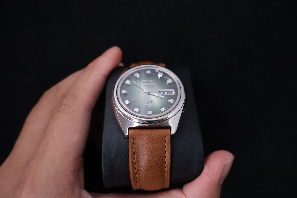 (SERVICED) Rare Vintage 1975 Seiko 5 Actus SS Emerald Green 23 Jewels 6106-8670