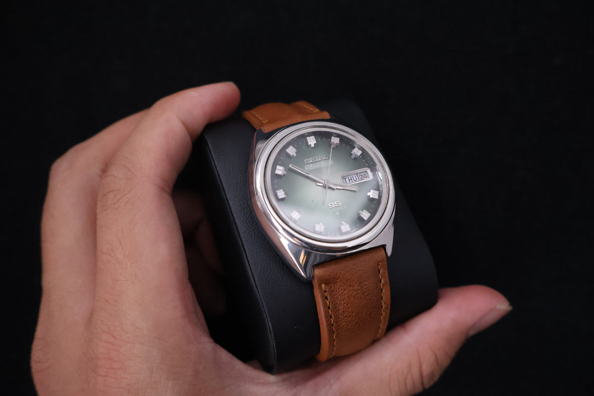 (SERVICED) Rare Vintage 1975 Seiko 5 Actus SS Emerald Green 23 Jewels 6106-8670