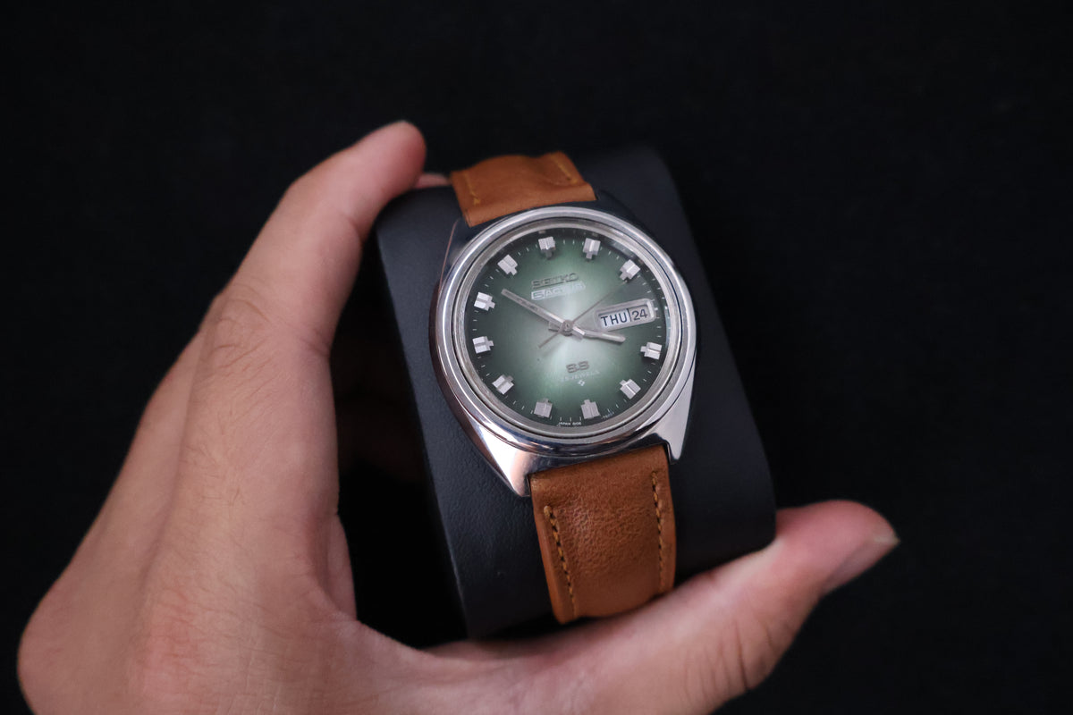 (SERVICED) Rare Vintage 1975 Seiko 5 Actus SS Emerald Green 23 Jewels 6106-8670