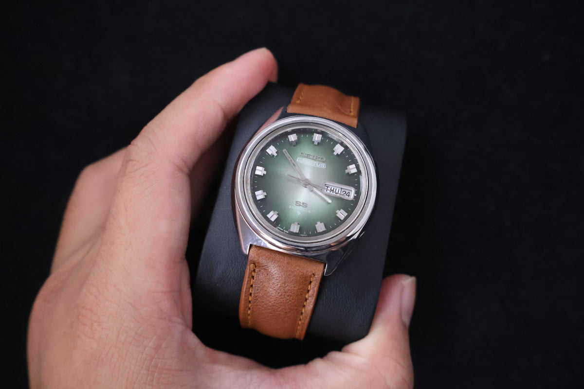 (SERVICED) Rare Vintage 1975 Seiko 5 Actus SS Emerald Green 23 Jewels 6106-8670